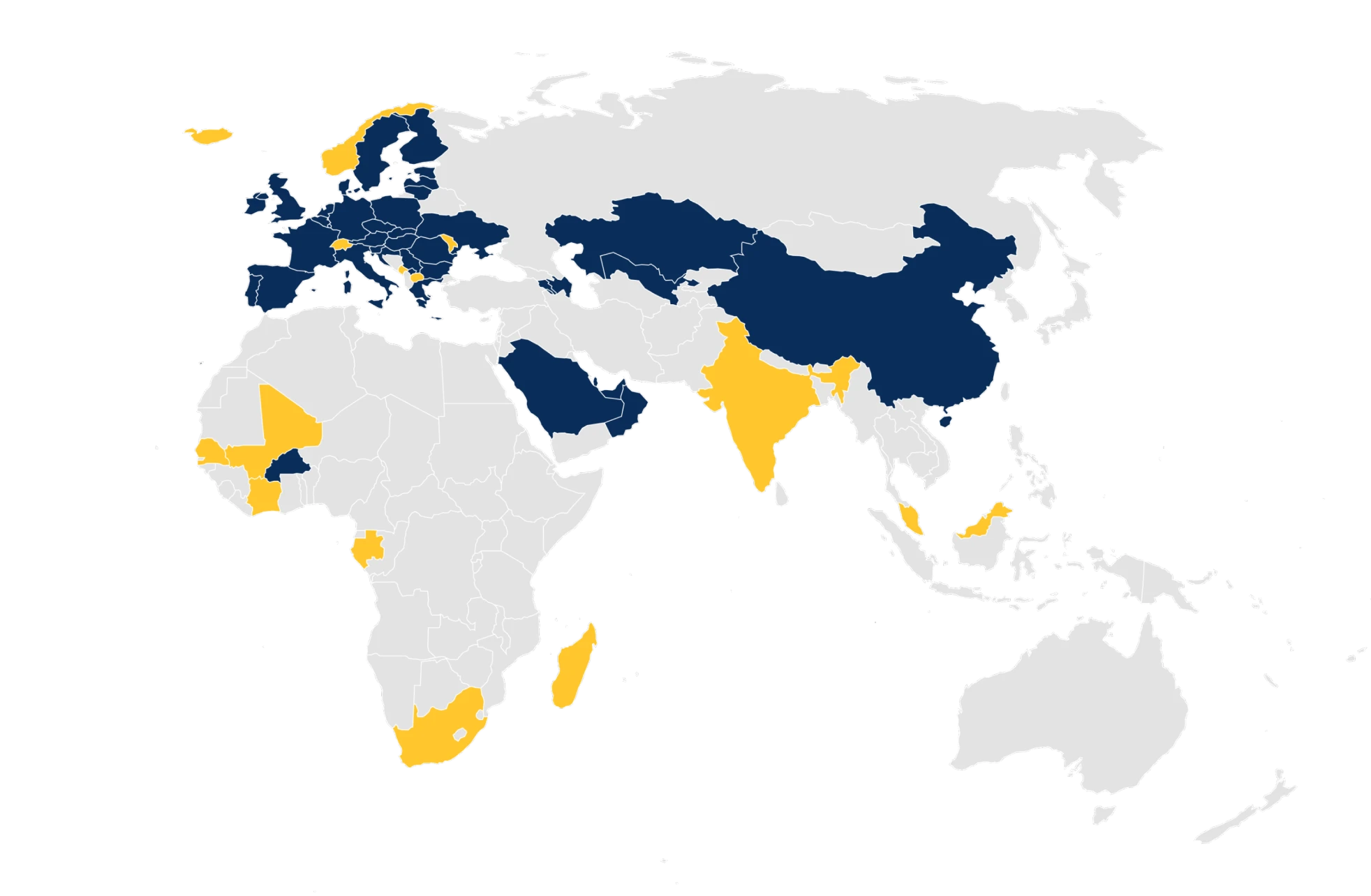 World map showing regulatory coverage and planned regulations