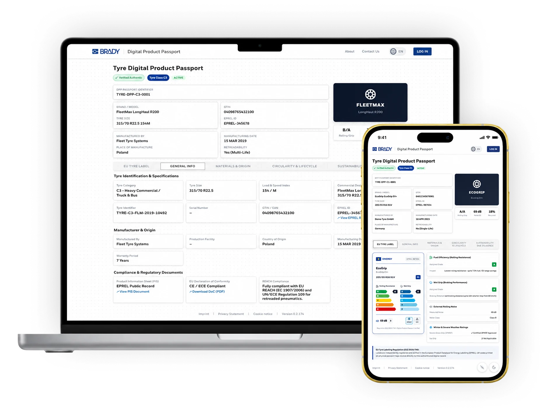 Tyre Passport interface across desktop, tablet and mobile